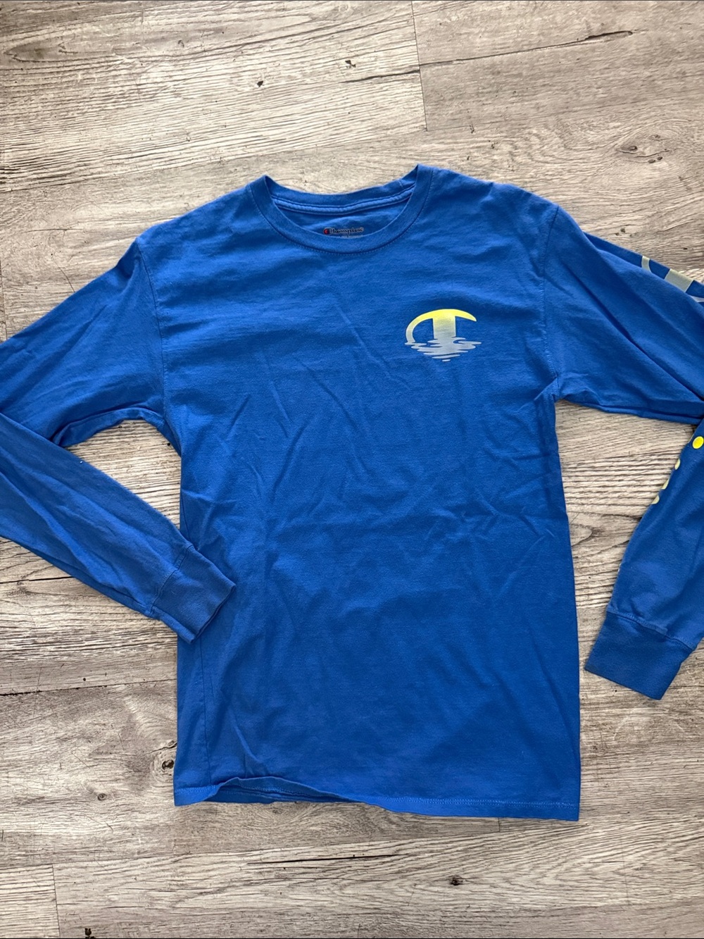 Champion Royal Blue Long Sleeve Tee with Yellow Wave Logo
